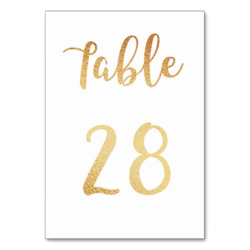 Gold wedding table number Foil decor Table 28 Table Number