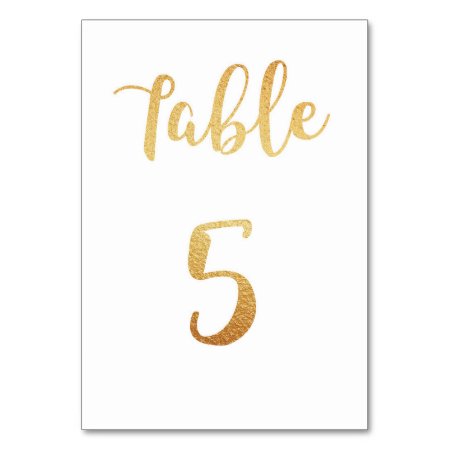 Gold Wedding Table Number. Foil Decor. Table 5 Table Number