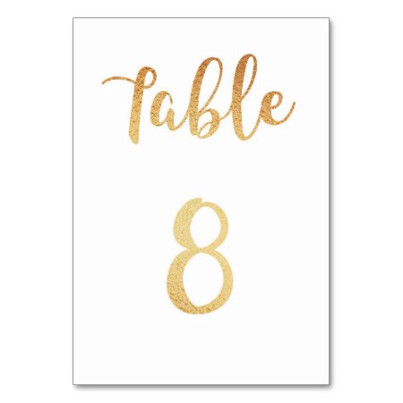 Gold Wedding Table Number. Foil Decor. Table 8 Table Number