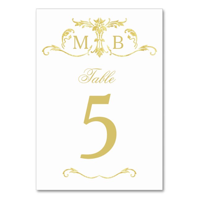 Gold wedding table numbers table number cards (Front)