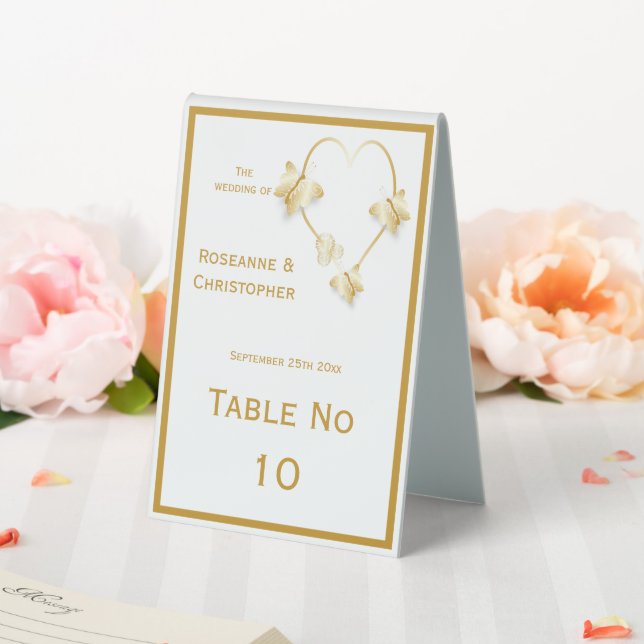 Gold Wedding Table Tent Sign Butterflies (In SItu (Wedding))