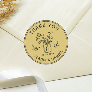 Gold Wedding Thank You Mason Jar Flowers Classic Round Sticker
