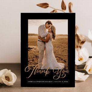 Gold Wedding Thank You Photo Card Minimal Script