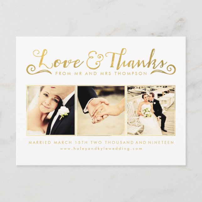 Gold Wedding Thank You Script Typography Photo Postcard (Front)