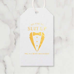 Gold Wedding Tuxedo Suit Groomsman Proposal Foil Gift Tags