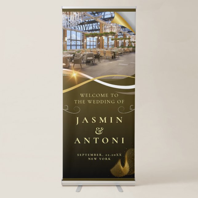 gold Wedding  Welcome  Retractable Banner (Front)