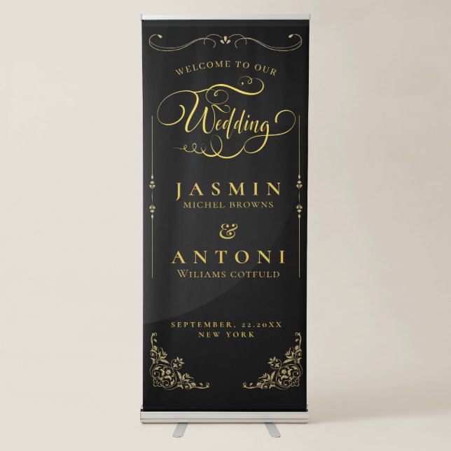 gold Wedding  Welcome  Retractable Banner (Front)