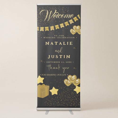 GOLD Wedding Welcome Simple Modern Calligraphy Retractable Banner