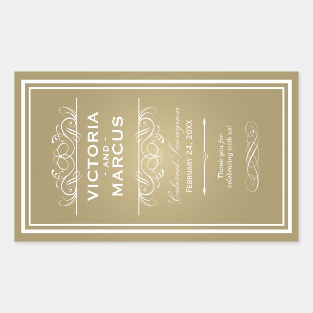 Gold Wedding Wine Bottle Monogram Favor Labels (Front)