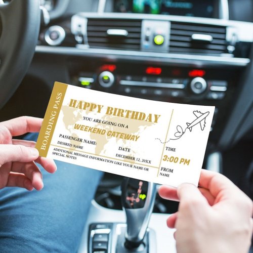 Gold Weekend Getaway Birthday Boarding pass Ticket Invitation