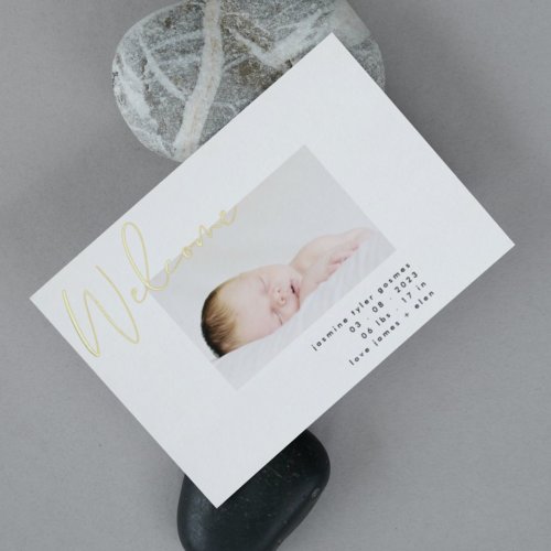 GOLD welcome black white modern BABY ANNOUNCEMENT