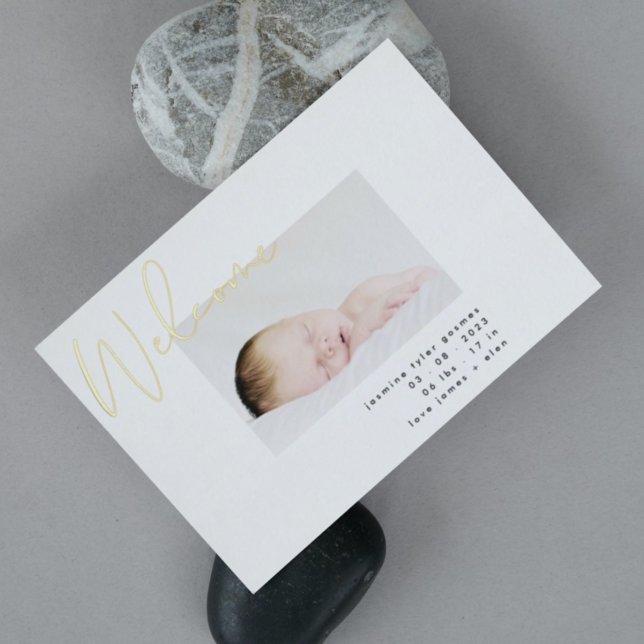 GOLD welcome black white modern BABY ANNOUNCEMENT (Creator Uploaded)