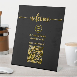 Gold Welcome Sign With QR Code For Menu Sign