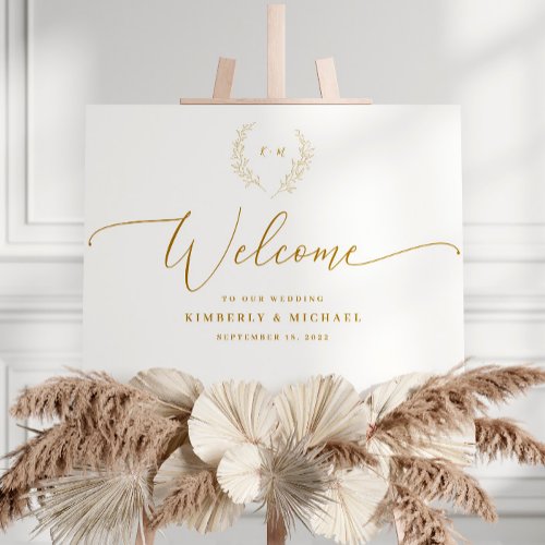 Gold Welcome Sign Wreath Initial