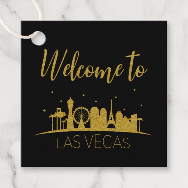 Gold Welcome To Las Vegas Gift Bag Wedding Favor Tags (Front)