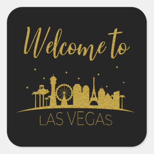 Gold Welcome To Las Vegas Gift Basket Wedding Square Sticker