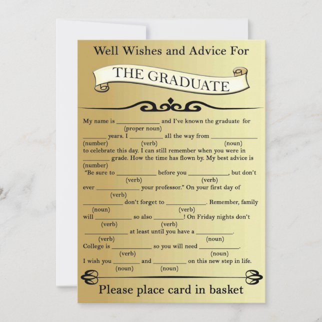 Gold Well Wishes and Advice for the Graduate Invitation (Front)