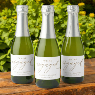 Gold We're Engaged Engagement Party Favors  Sparkling Wine Label