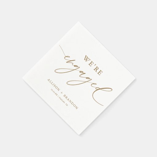 Gold We're Engaged Engagement Party Napkins 