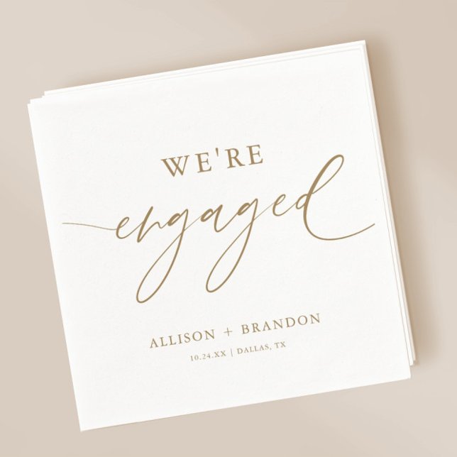 Gold We're Engaged Engagement Party Napkins (Creator Uploaded)