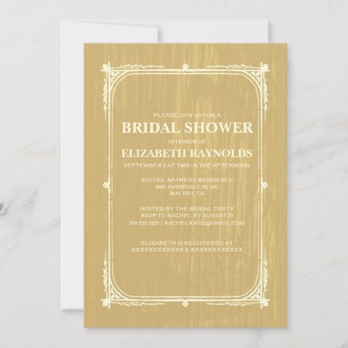 Gold Western Barn Wood Bridal Shower Invitations