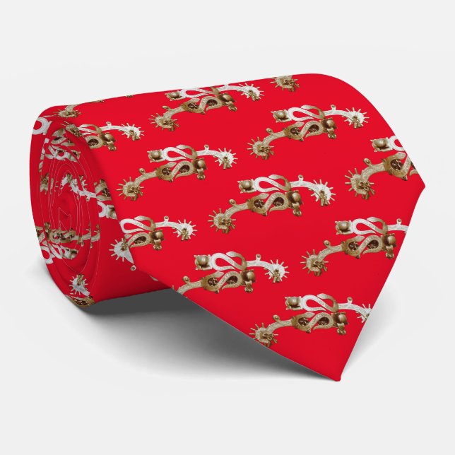 Gold Western Cowboy Spurs Neck Tie (Rolled)