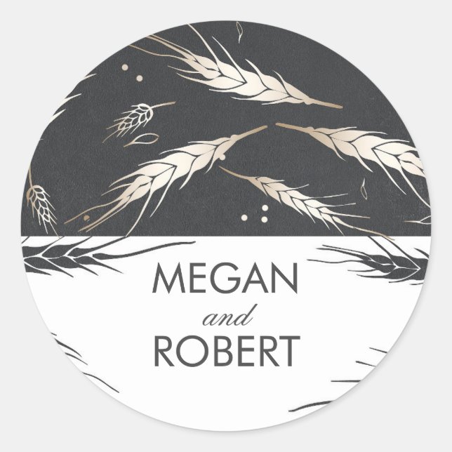 Gold Wheat Fall Wedding Classic Round Sticker (Front)