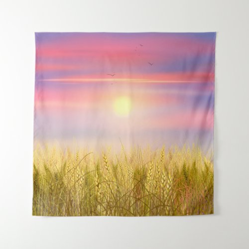 Gold Wheat Field Sunset sky Oil Painting Summer Tapestry