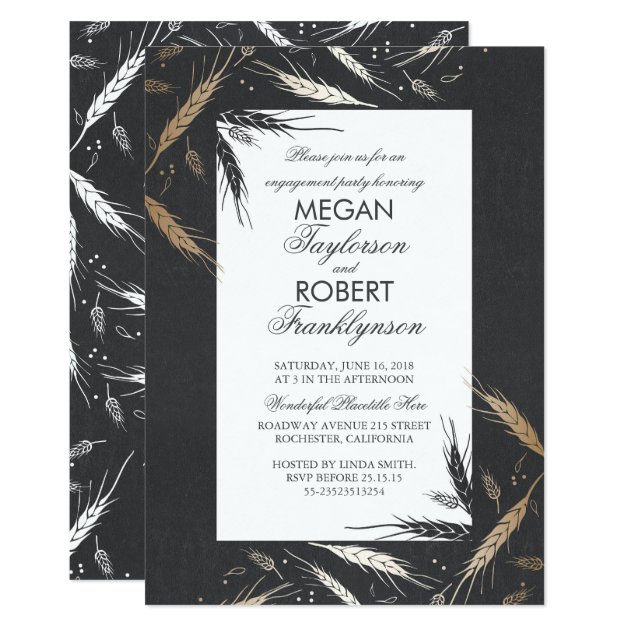 Gold Wheat Rustic Modern Fall Engagement Party Invitation