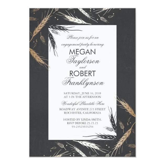 Gold Wheat Rustic Modern Fall Engagement Party Invitation
