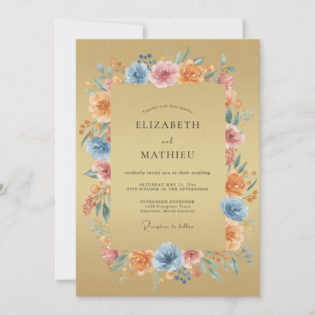 Gold Whimsical Boho Wedding Invitation (Front)