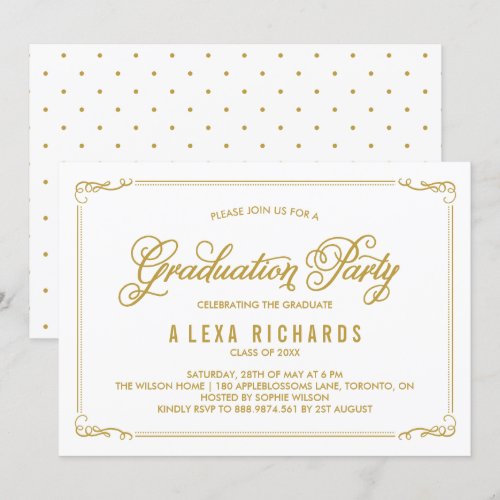 Gold Whimsical Border and Script Graduation Card