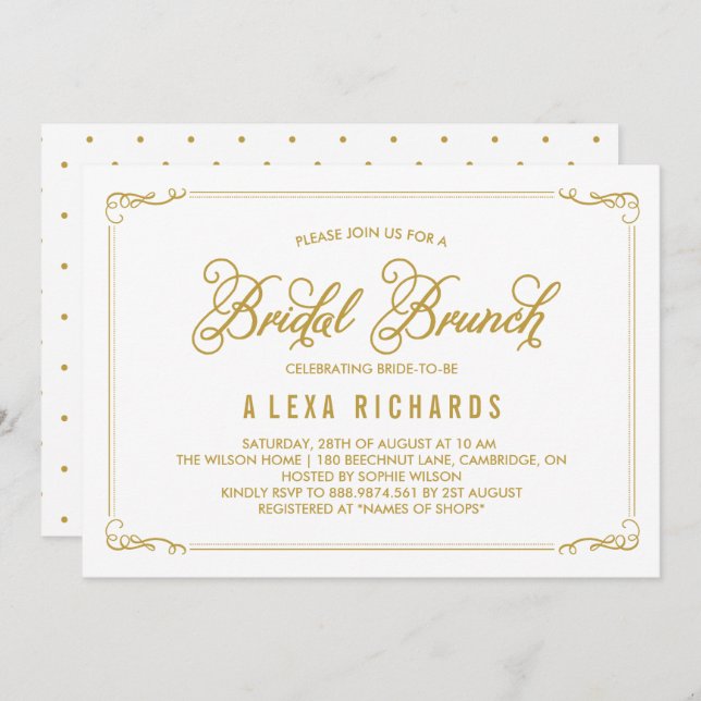 Gold Whimsical Borders Bridal Brunch Invitation (Front/Back)