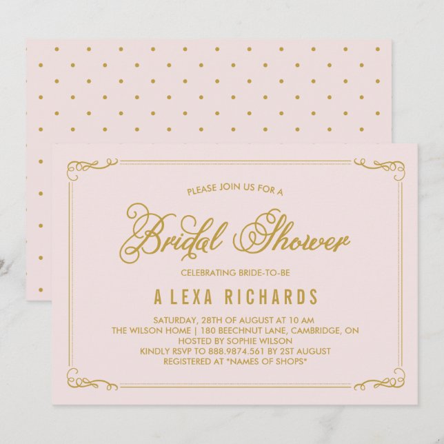 Gold Whimsical Borders Bridal Shower Invitation (Front/Back)