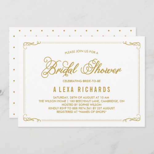Gold Whimsical Borders Bridal Shower Invitation