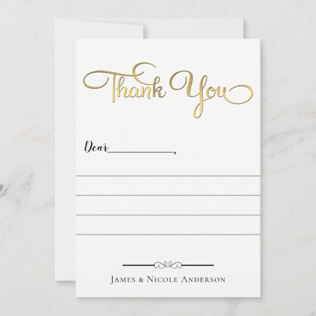 Gold Whimsical Script Full Photo Modern Thank You Card (Front)
