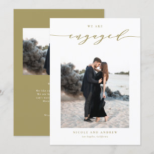 Gold Whimsical Script Photo Engagement Announcement