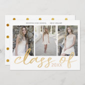 Gold Whimsical Script Photo Graduation Card (Front/Back)