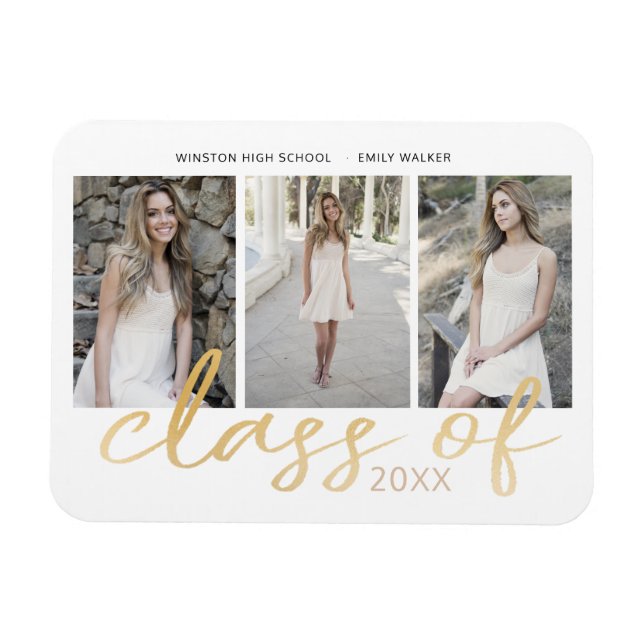 Gold Whimsical Script Photo Graduation Magnet (Horizontal)