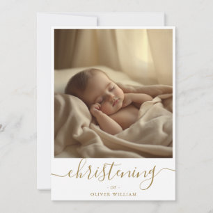 Gold Whimsy Script Gender Neutral Christening Invitation