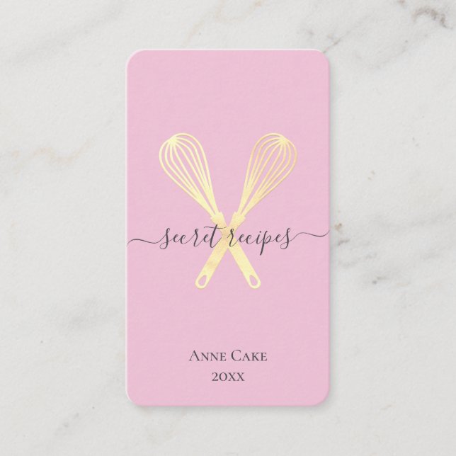 Gold Whisk Bakery Chef Caterer Editable Qr code  Business Card (Front)