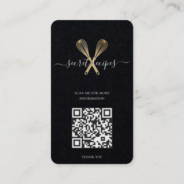 Gold Whisk Bakery Chef Caterer Editable Qr code Business Card (Back)