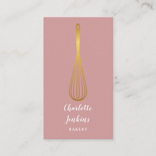 Gold Whisk Bakery Patisserie Dusty Rose Business Card