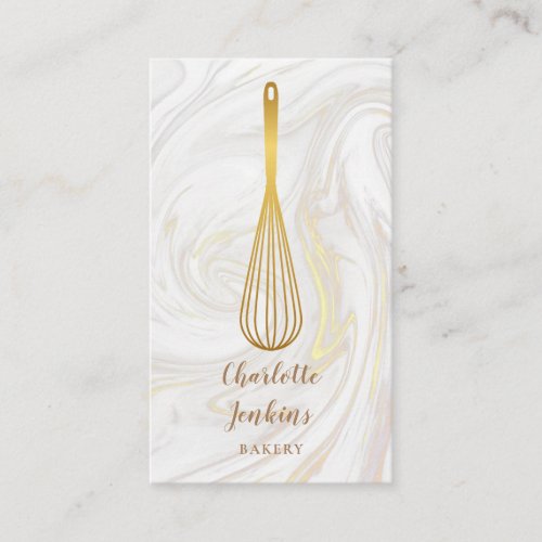 Gold Whisk Bakery Patisserie Marble QR Code Business Card