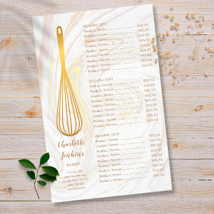 Gold Whisk Bakery Patisserie Marble Service Menu Flyer