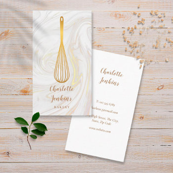 Gold Whisk Bakery Patisserie Marble Swirls Business Card by artofbusiness at Zazzle