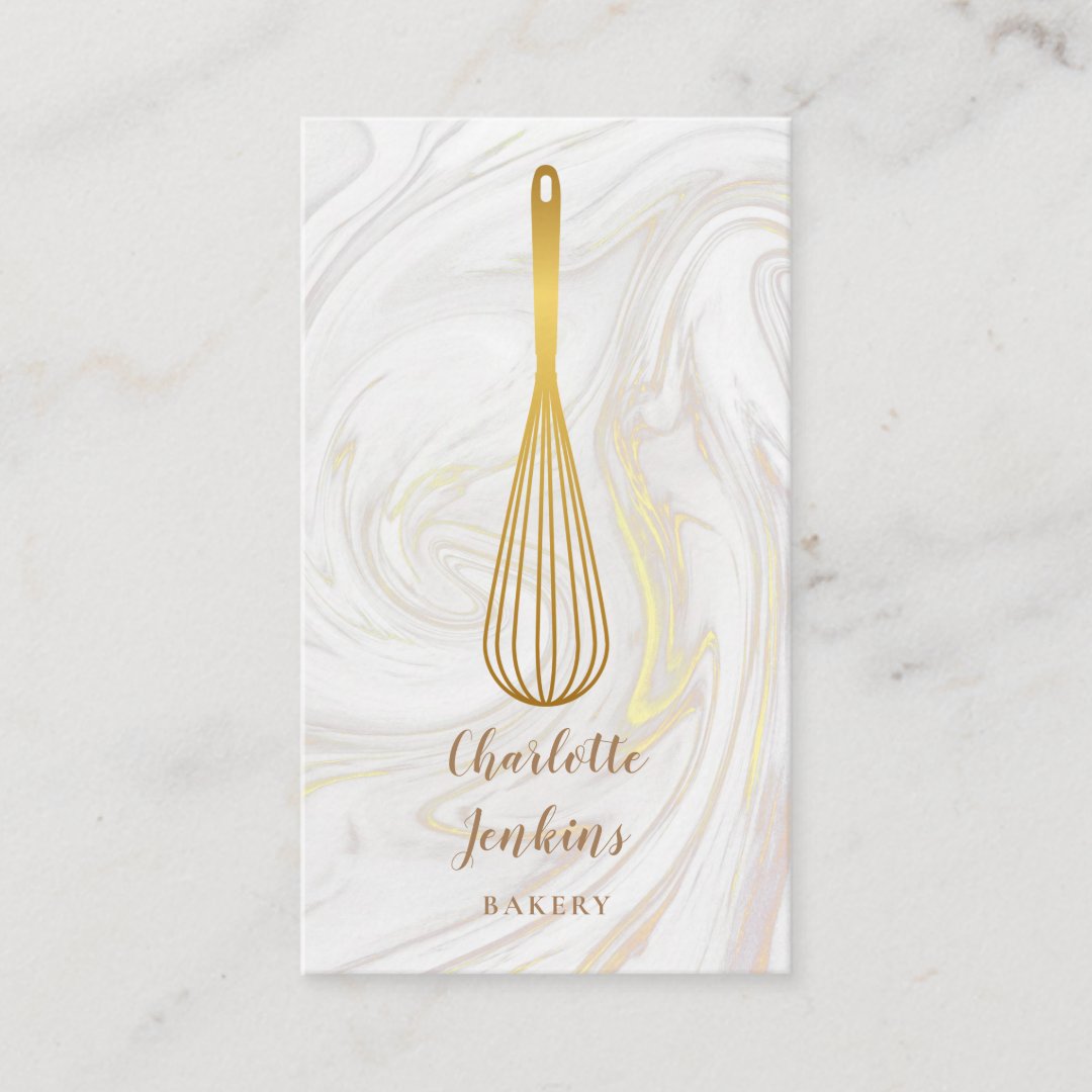 Gold Whisk Bakery Patisserie Marble Swirls Business Card Zazzle