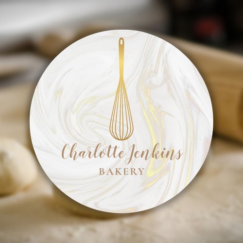 Gold Whisk Bakery Patisserie Marble Swirls Classic Round Sticker