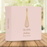 Gold Whisk Blush Pink Recipe 3 Ring Binder<br><div class="desc">An elegant recipe binder featuring a chic gold whisk on a blush pink background with your personalized name and title set in stylish gold typography. Designed by Thisisnotme©</div>