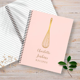 Gold Whisk Blush Pink Recipe Cookbook  Notebook